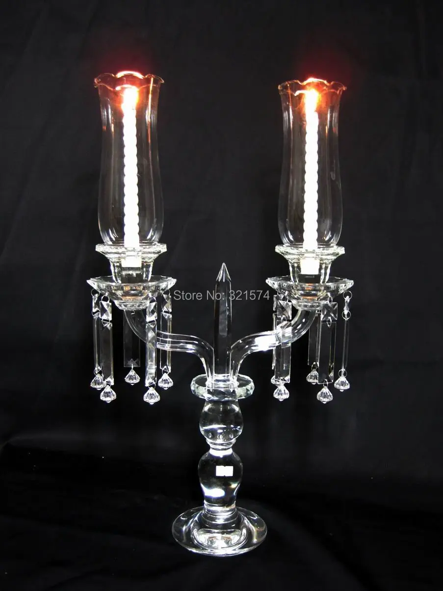 Crystal Candle Holder Two Arms Candlestick with Clear Glass Cup Wedding