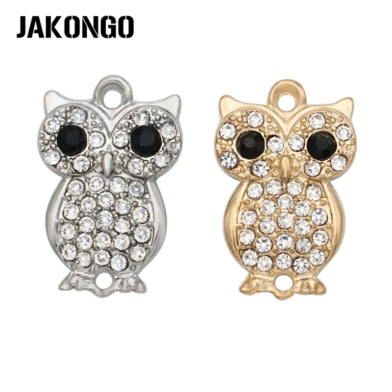 JAKONGO Antique Silver/Gold Color Crystal Owl Connectors Charm For Making Bracelet Jewelry Findings DIY Accessories 24*15mm 4pcs multicolor owl charm bracelet 3pcs