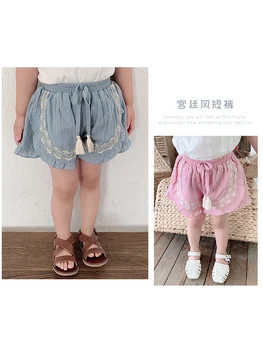 

Embroidery Small Flower Cute Girls Summer Shorts 2019 New Thin Pure Cotton Kids Summer Girls Baby Drawstiong Loose Pants