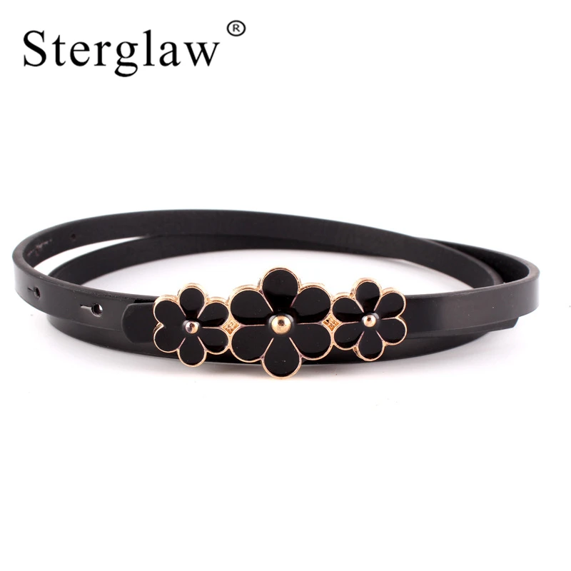 103x1cm Candy color 3 flower buckle belts for women dresses 2019 Female red leather belt brand