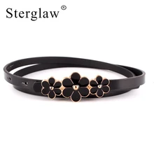 103x1cm Candy color 3 flower buckle belts for women dresses 2019 Female red leather belt brand