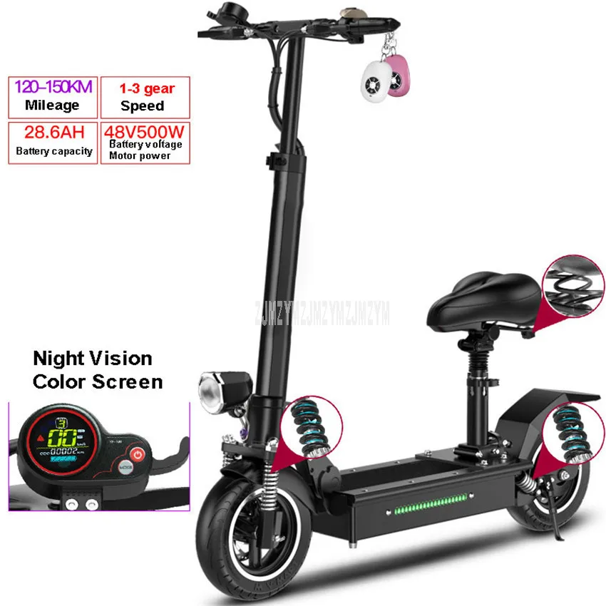 500 Вт Электрический скутер электрический скейтборд электрический самокат с сиденьем светодиодный светильник складной, а не для велосипедной езды по городу 48V 10AH/13AH/21AH/28.6AH - Цвет: 48V  28.6AH Black