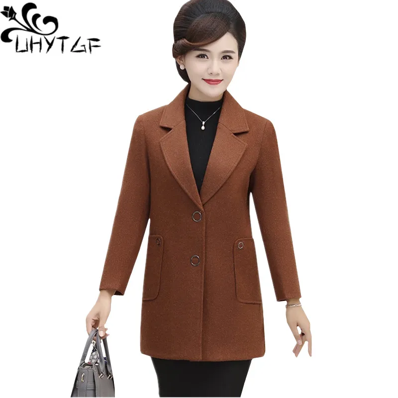 

UHYTGF Winter Jacket Women Fashion Square collar Woolen coat autumn Loose Plus size outerwear high quality Ladies Wool Coats 697