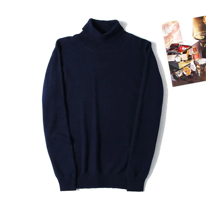 Зимняя Толстая теплая кашемировая Мужская водолазка, мужские свитера, приталенный пуловер, мужской классический шерстяной трикотаж, Pull Homme - Цвет: Tibetan blue