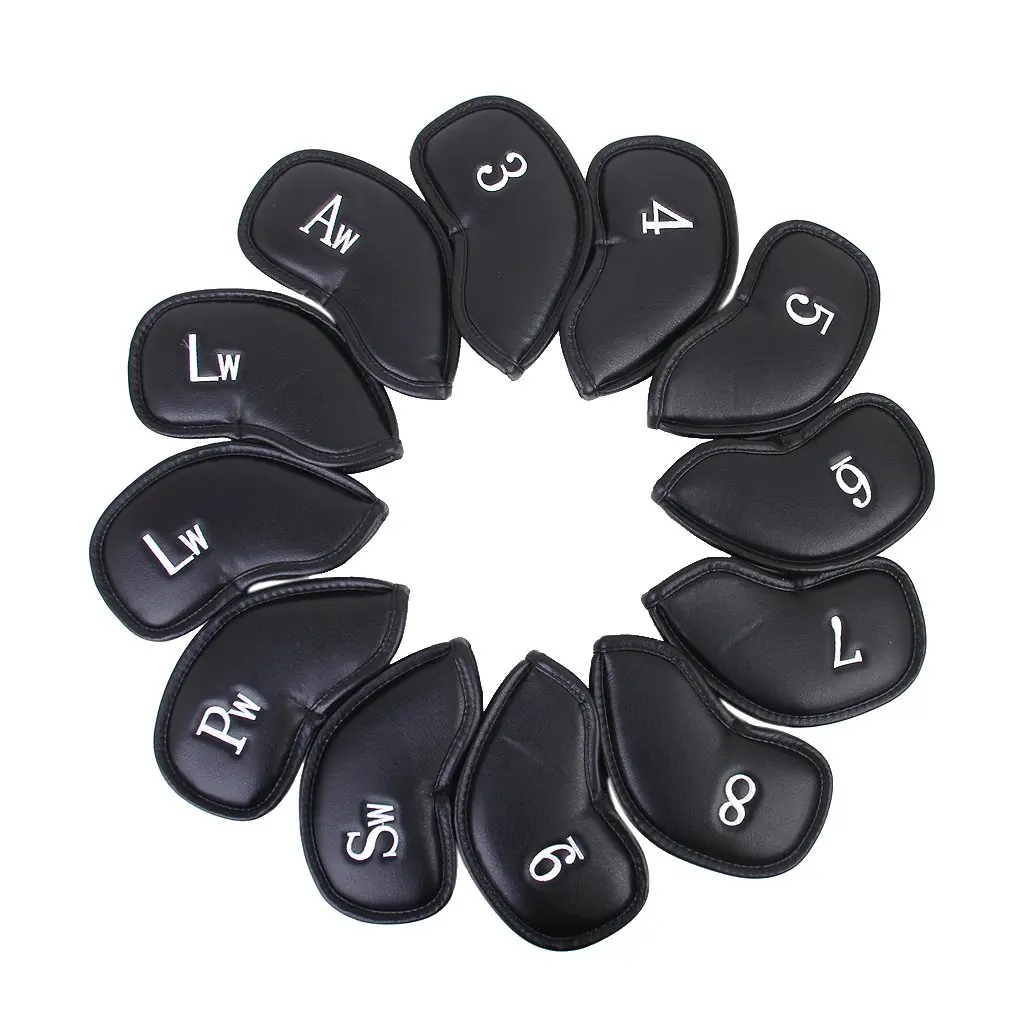 

12pcs Black Artificial Leather Golf Club Head Cover Wedge Iron Putter Protective Headcovers