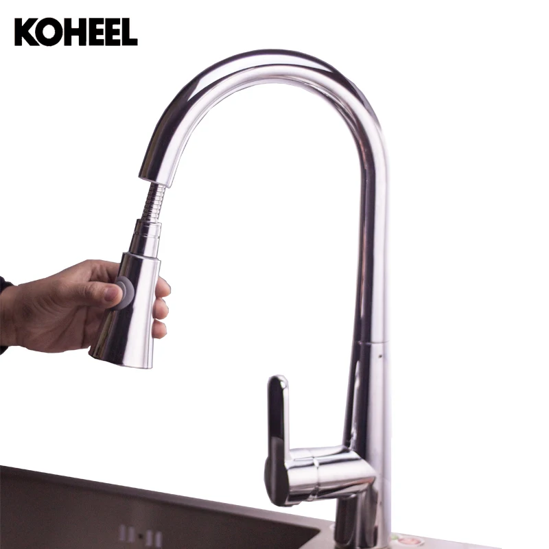 Spring Style Kitchen Faucet Brushed Nickel Faucet Pull Out Torneira All Around Rotate Swivel 2 Function