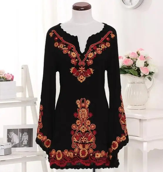 

HOT 2017Summer Women New V is gotten embroidery fashion cotton and linen national wind long-sleeved dress /S--L