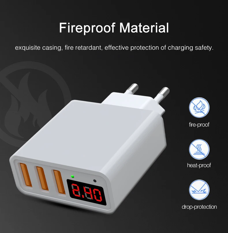 LED Display Smart 3 USB Charger For iPhone Samsung Xiaomi USB Adapter (8)