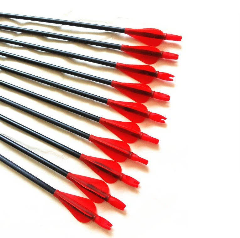 24pcs 78cm Fiber Glass Arrows with Plastic Red Feather for Archery