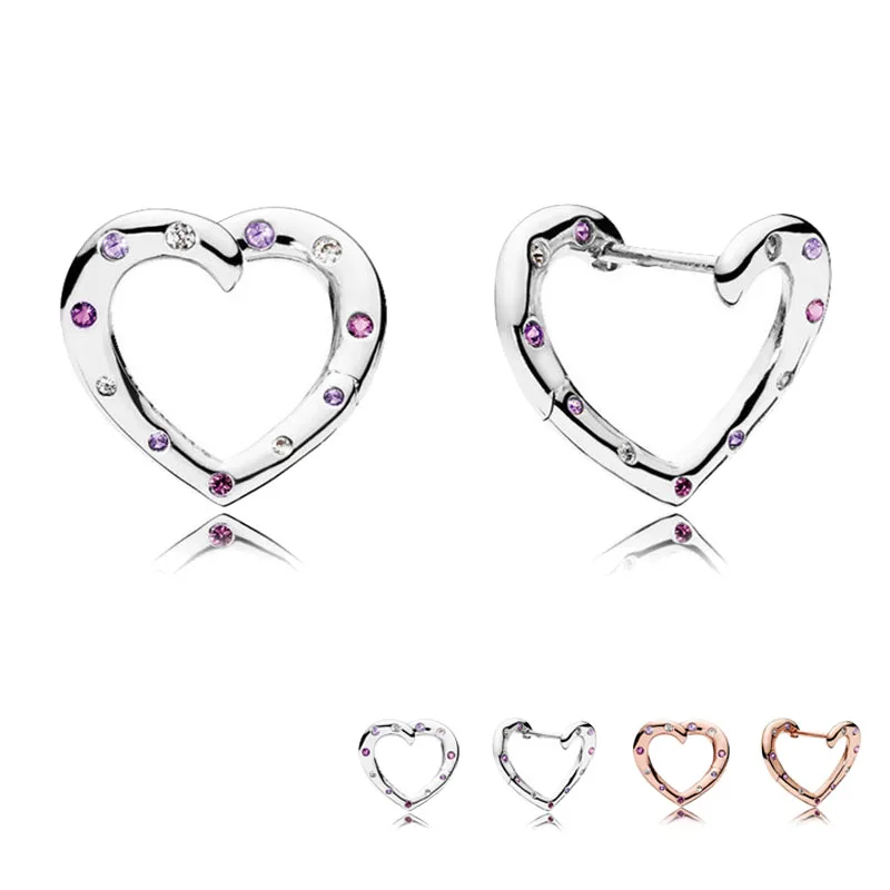 

Fashion Authentic 925 Sterling Silver Pandora Earrings For Women Bright Heart Hoop Earrings Rose Gold Fine Europe Jewelry Gift