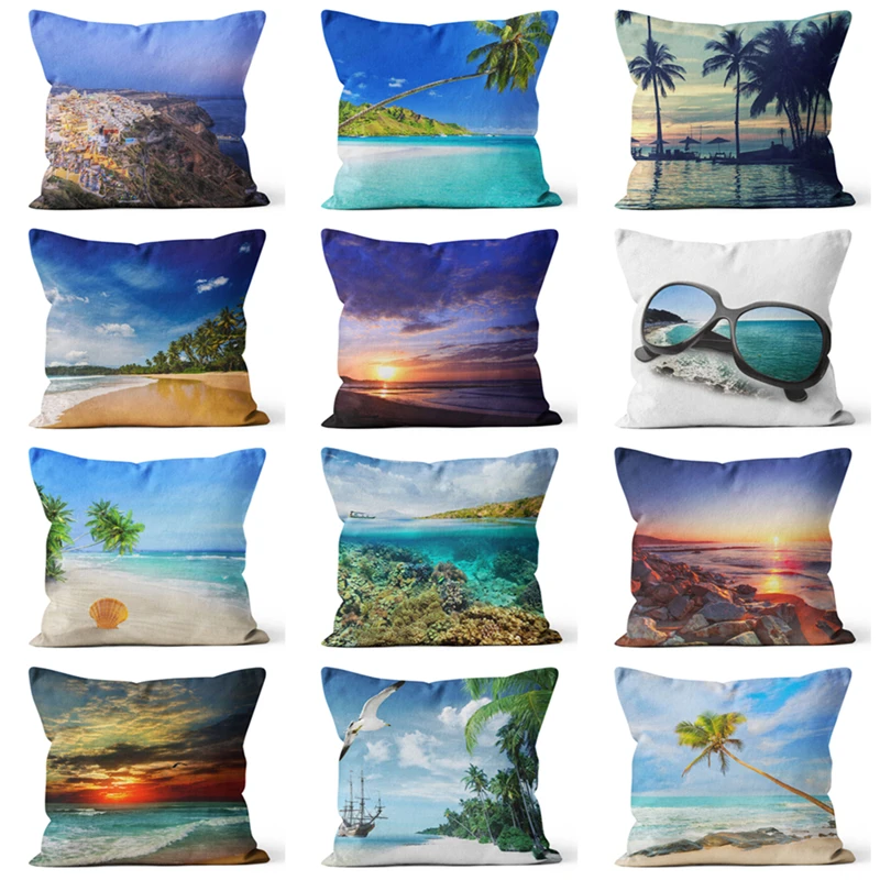 

Mediterranean Sea Beach Style Coconut Tree Pillowcase Decorative Marine Throw Pillow Cover 45x45cm