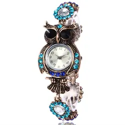 Модный бриллиантовый браслет часы повседневное кварцевые наручные часы винтажный бриллиантовый Сова циферблат женские Регулируемый