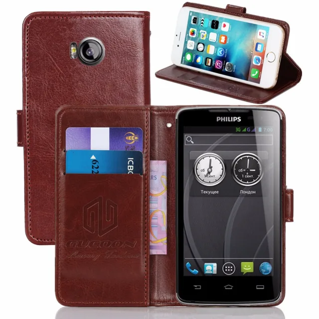 Cheap GUCOON Vintage Wallet Case for Philips Xenium W732 4.3inch PU Leather Retro Flip Cover Magnetic Fashion Cases Kickstand Strap