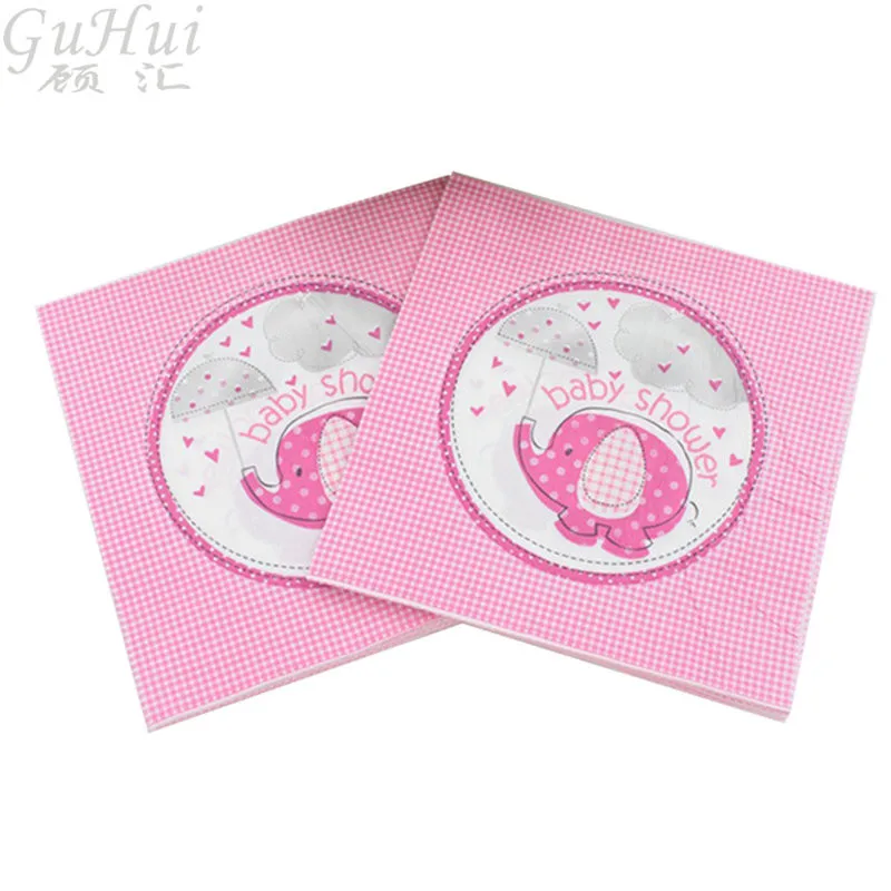 

100pcs Baby Shower Elephant Paper Napkin For Boy Girl Gender Reveal Party Tissue Napkin Decoration Serviettes Kids Birthday