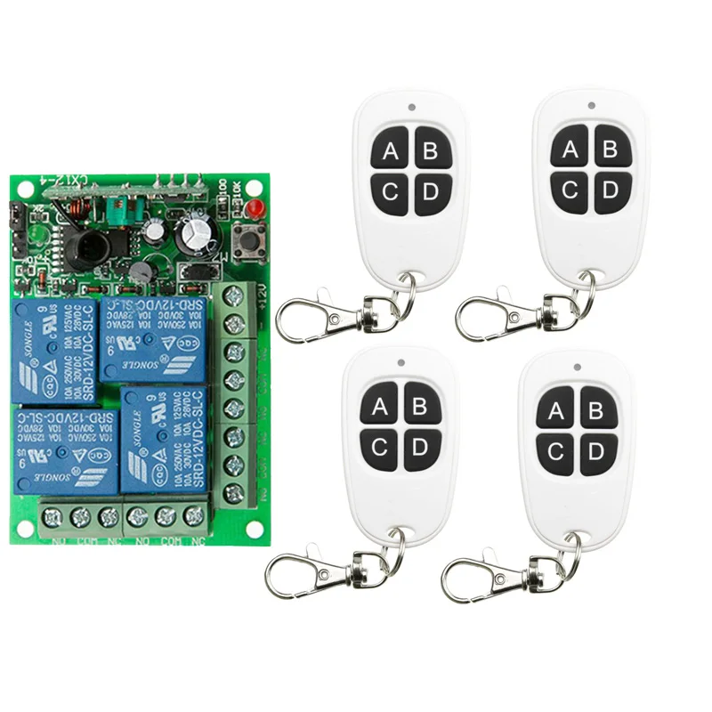 

DC 12V 4CH 4 CH Wireless RF Remote Control Light Switch 10A Relay Output Radio Receiver Module+ Transmitter