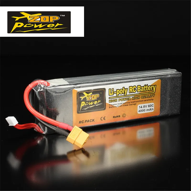 

High Power Rechargeable Lipo Battery ZOP Power 14.8V 4000mAh 4S 60C Lipo Battery XT60 Plug For RC Helicopter Spare Parts