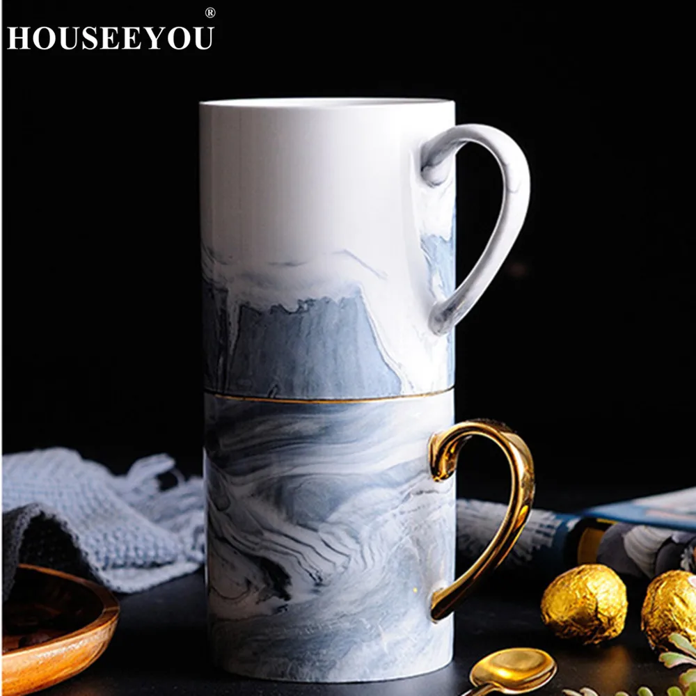 

European Marble Grain Phnom Penh Coffee Cups Couple Mugs Lover's Gift Morning Milk Water Teacups Breakfast Porcelain Cup Gifts