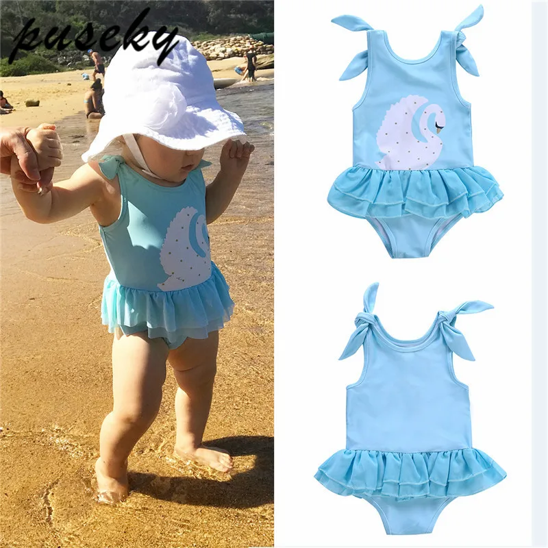 Puseky Toddle Infant Kids Child Baby Girls Swan Tulle Bikini Swimwear