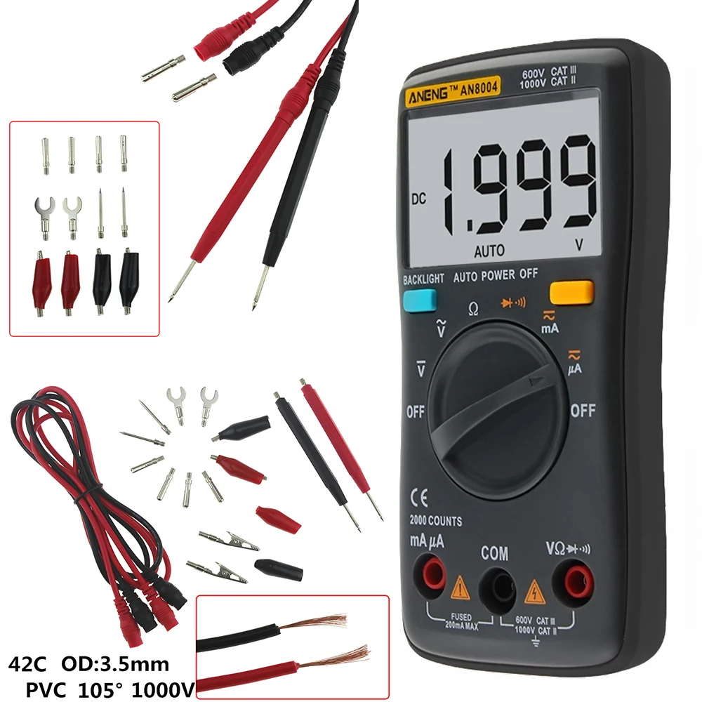 

AN8004 1999 counts LCD Digital Multimeter Voltmeter Ammeter Voltage Tester DC / AC 750/1000 V and Volt Ohmmeter Tester