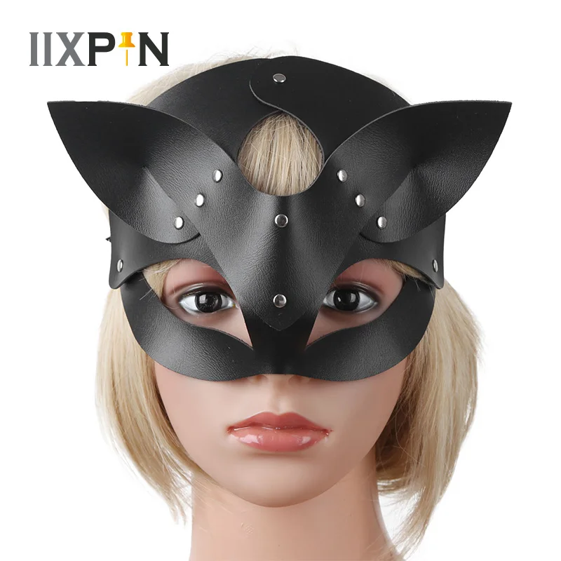 

IIXPIN Women Fox Cat Mask Cosplay Sexy Adults Patent Leather Half Face Eyes Mask Fox Mask with Ears Flirting Costume Props Party