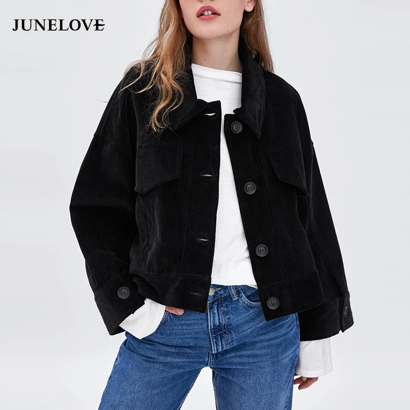 JuneLove Женское зимнее короткое пальто с длинным рукавом винтажные однобортные