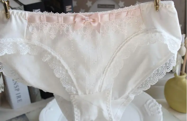 

2018 New Arrival 100% Real Photos M L XL Princess Lovely Cute Embroidery Cotton Chiffon Panties Underwear brief Thong WP405