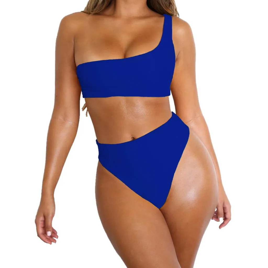 

new fashion Women Fashion Swimsuit Sexy bra Set Solid One Shoulder Push-Up Padded for new year holiday