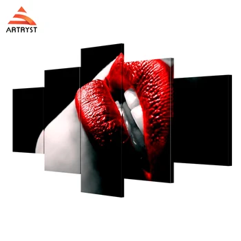 

Artryst 5 panel wall art, sexy woman lips HD prints on canvas paintings, modern home wall decoration, 5piece a set with frames