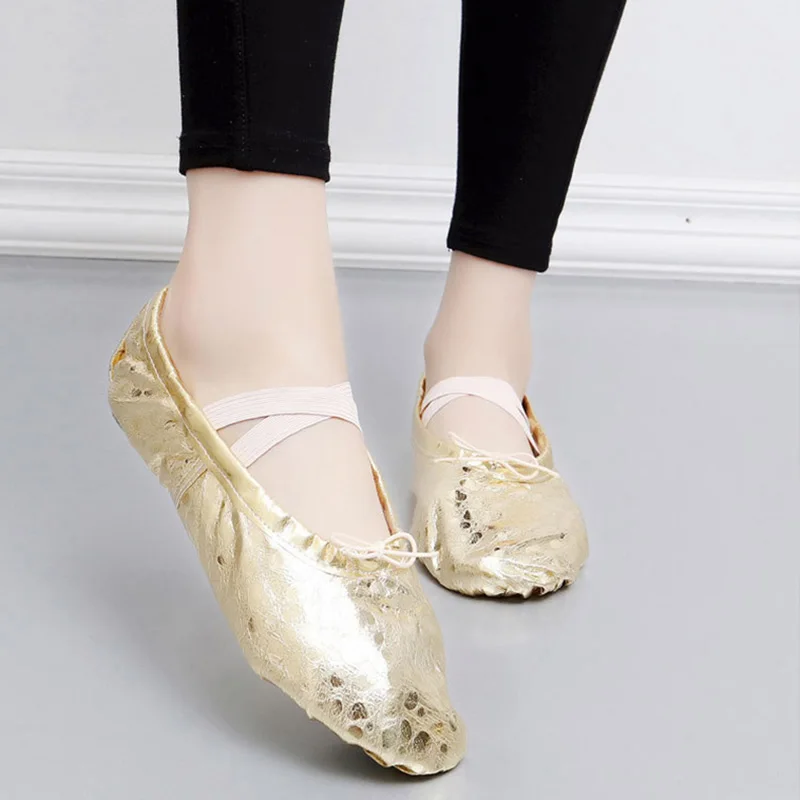 

USHINE New professional PU gold silver training body-shaping Yoga slippers shoes belly ballet dance shoes kids girls woman