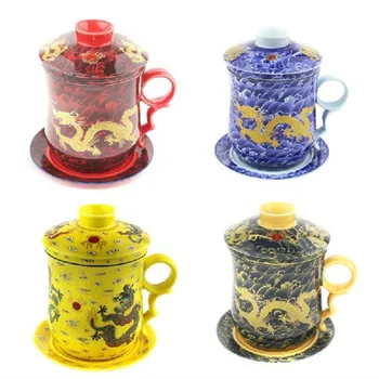 

350ml Dragon Ceramic Tea Cup Kung Fu Cups and Mugs With Filter Cover Handpainted Mark Home Office Drinkware