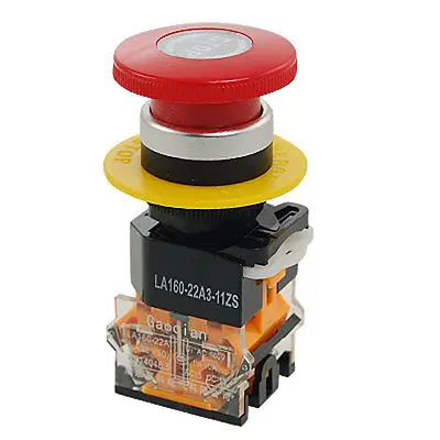 

Red Signal Ignition Mushroom Push Button Emergency Stop Switch 22mm 1 NO 1 NC