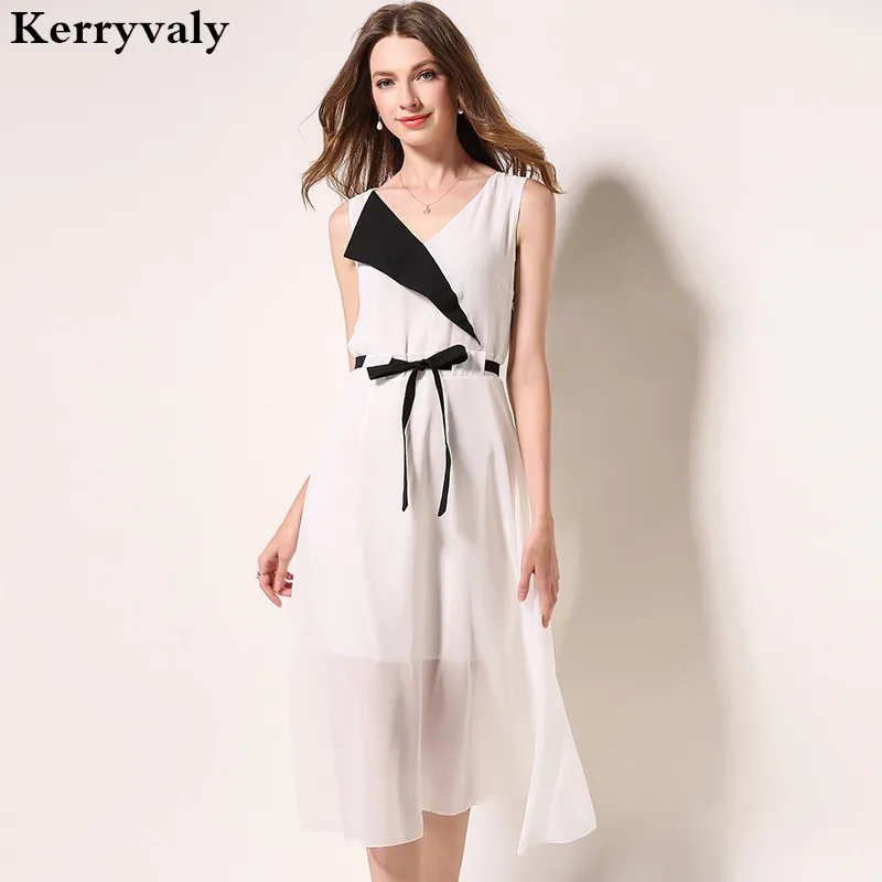 

Summer Sleeveless Midi White Chiffon Dress Zomerjurken 2019 Dames Women Beach Dress Vestido Verano Mujer Robe Femme K6215