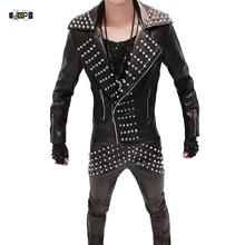 Idopy мужская куртка из искусственной кожи с заклепками, вечерние, сценические, для выступлений, костюм с шипами, мотоциклетная куртка из искусственной кожи и пальто