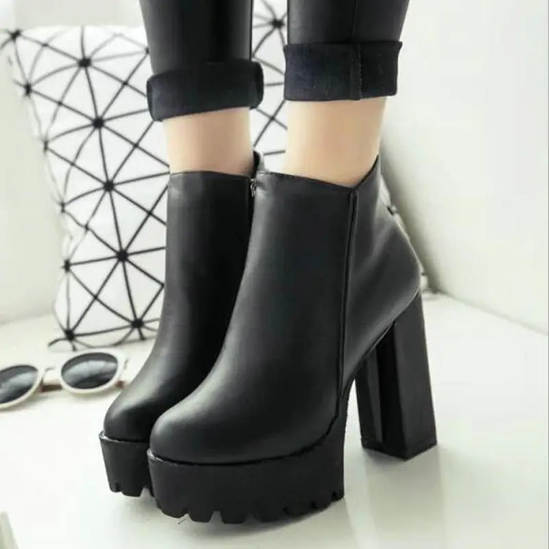 

Sexy Ultra High Heels Shoes Woman Female Round Toe Martin Boots Thick Heel Platform Women Shoes Ankle Boots