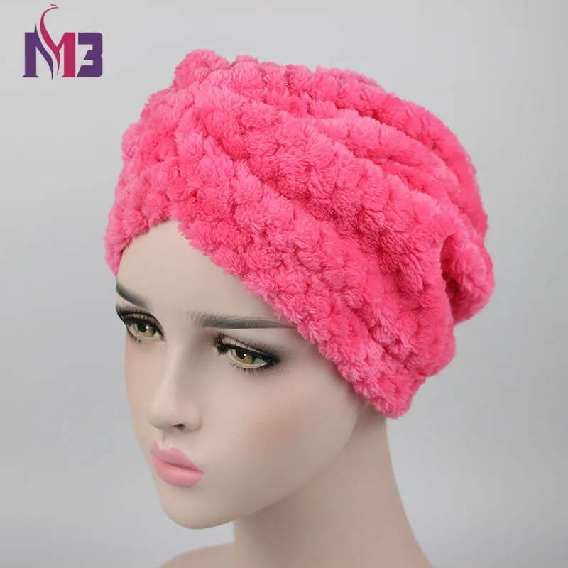 Зимний роскошный женский шерстяной плюшевый теплый тюрбан повязка на голову мусульманский хиджаб тюрбан для женщин - Цвет: Hot pink