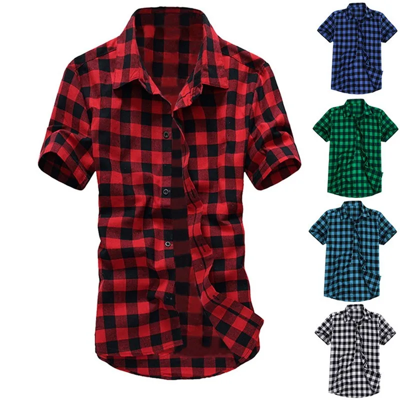 

Meloludy Plus Size XXXL Plaid Shirt Men Summer 2019 Short Sleeve Hawaiian Shirts Chemise Homme Casual Mens Dress Shirt Blouse