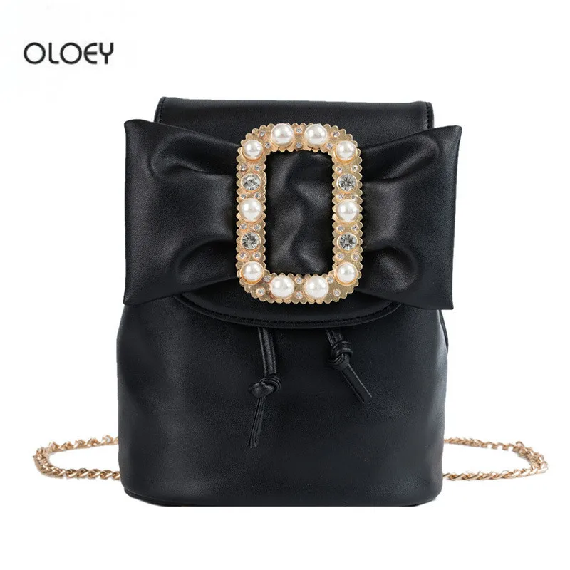

OLOEY Women's New Mini Bucket Bag Fashion Joker Crossbody Shoulder Bag Bow Chain Pearl Lock