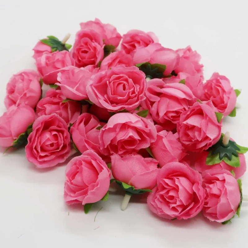 50pcs 3cm Artificial Flowers Silk Flower Roses Small Tea Bud Flowers Hand Made Diy Head Garlands For Wedding Home Decoration