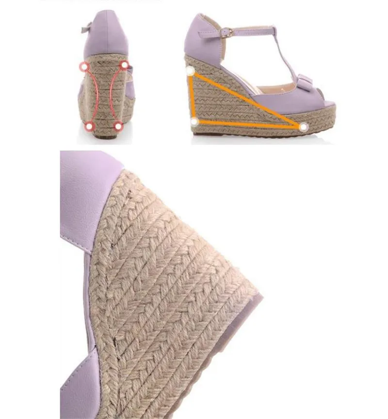 Summer Peep Toe Women Wedge Sandals Sweet Bow Straw Platform Lolita Shoes Ankle T-Strap High Heels Gladiator Sandals For Woman (16)