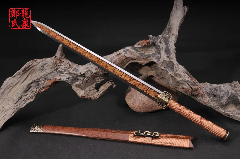 Холодный Стальной китайский острый меч, лезвие, травление, античный узор, розовое дерево, металл, ремесло, для дома, декоративный, сувенир-han jian
