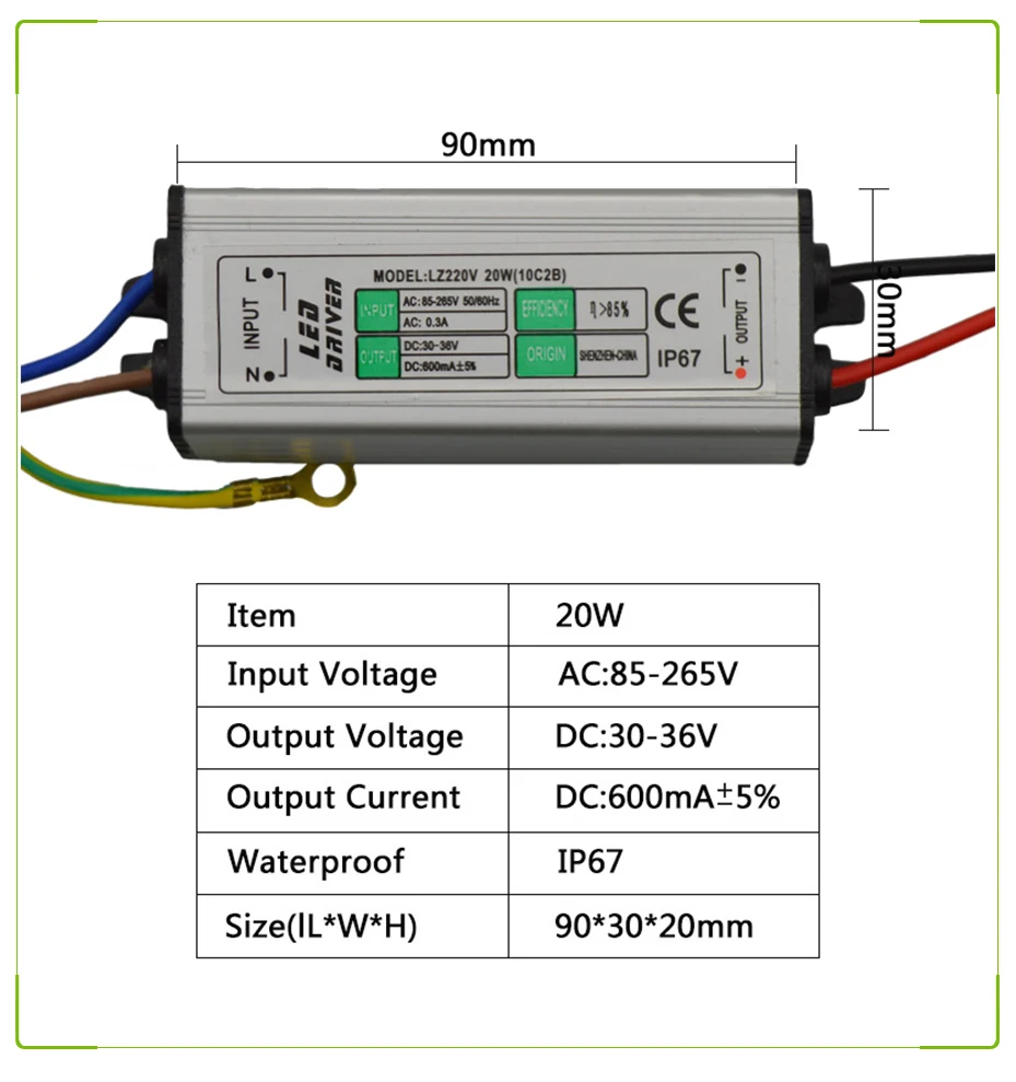 IP67 Водонепроницаемый Светодиодный драйвер 300-3000mA 10 Вт 20 Вт 50 Вт 100 Вт трансформатор адаптер 85-265 в до 20-39 в для прожектора лампы прожектора