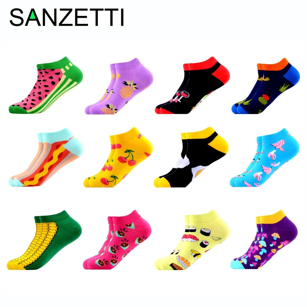 

SANZETTI 12 Pairs/Lot Women's Happy Casual Combed Cotton Fashion Party Socks Fruit Pattern Funny Ladies Socks For Wedding Gift