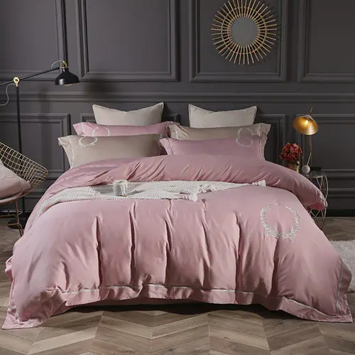 Фиолетовый Королевский размер роскошные наборы постельных принадлежностей постельное бельё из египетского хлопка набор простыней, набор постельного белья вышивка постельное белье наволочки - Цвет: 3