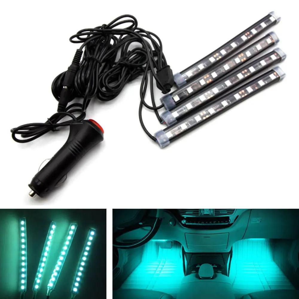 BBQ FUKA 4Pcs set 12LED Light Blue font b Interior b font font b Car b