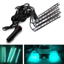 BBQ FUKA 4Pcs set 12LED Light Blue font b Interior b font font b Car b