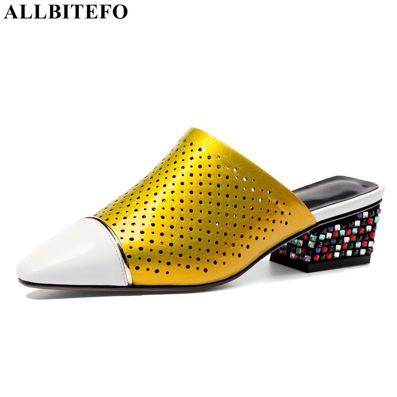 

ALLBITEFO large size:33-42 genuine leather mixed colors women shoes Color diamond high heels women slipper summer women heels