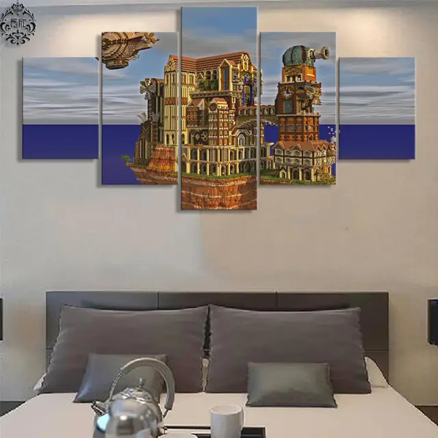 Us 6 63 49 Off 5 Panel Game Poster Minecraft Sea Castle Home Decor Canvas Printed Pictures Artwork Wall Art Decoration Canvas Painting Cuadros In