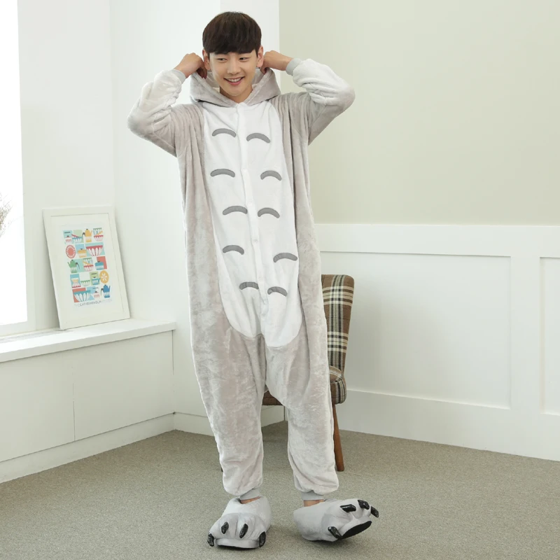 Lovely Cartoon Totoro Cat Onesie For Adults Large Size Flannel Pajamas Kigurumi For Halloween Cosplay Parties Overall Bodysui (3)