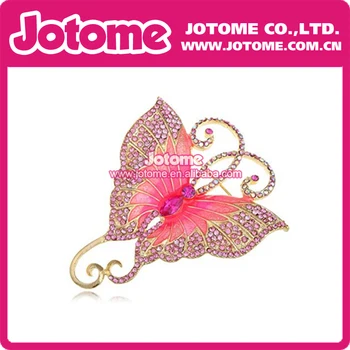 

Golden Tone Enamel Pink/Blue Rhinestone Big Butterfly Asymmetrical Tail Wings Brooch for women Australia Crystal insect Pin