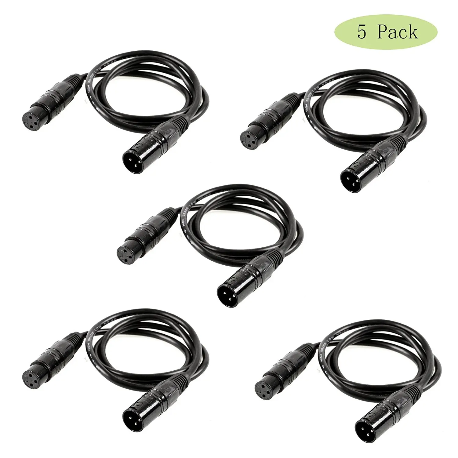 

5 Pack 6.5FT 3-Pin Signal XLR Connection DMX Stage Light Cable Wire for Moving Head Light Par Light